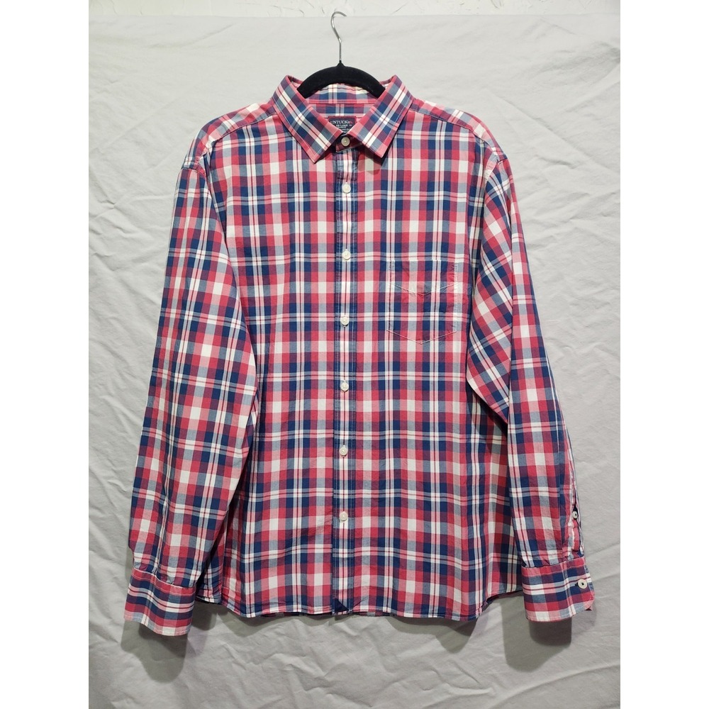 UNTUCKit Navarro XXL 2XL Relaxedā Button Up Long Sleeve Shirt Red Blue Plaid